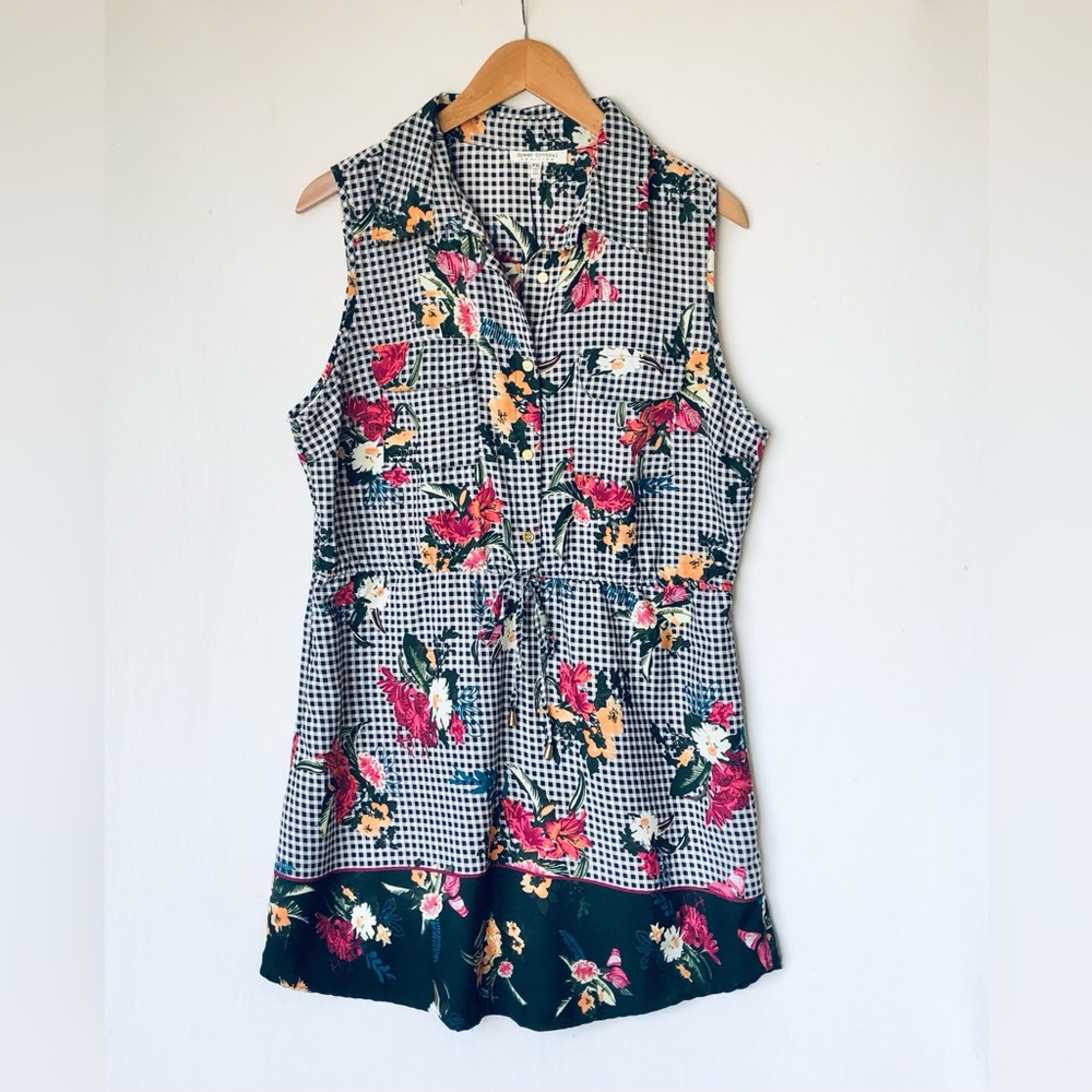 Vintage NWT SPEED CONTROL Top PXL Sleeveless Tunic Dress Floral Checkered Boho